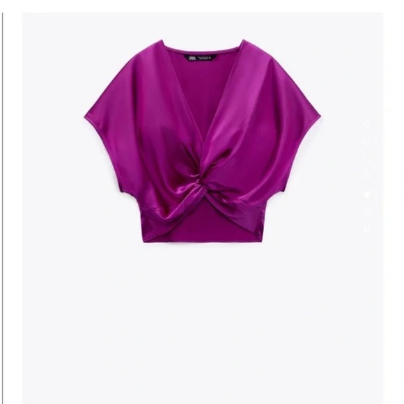 Zara Satin Magenta Twist Crop Top Blogger Favorite - Picture 5 of 7